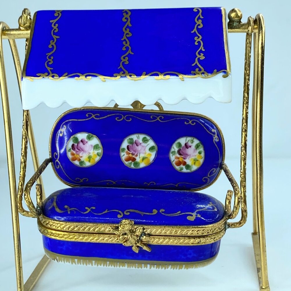 Pierre Arquie Royal Blue floral swing chair trinket detachable A171